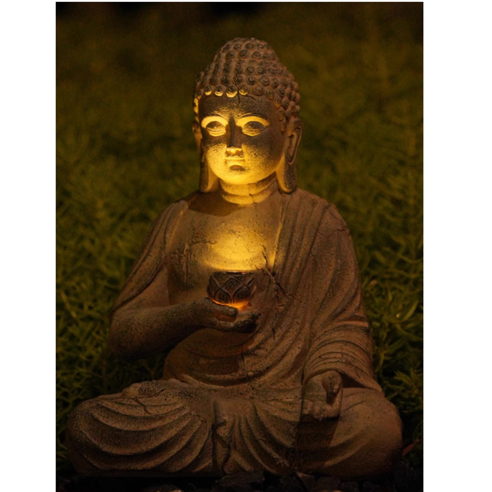 Resin Solar Buddha Statue Scul - Bollard Light Garden recension och pris