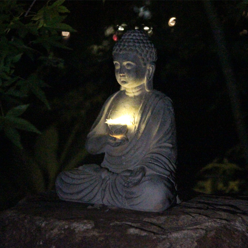 Resin Solar Buddha Statue Scul - Bollard Light Garden recension och pris